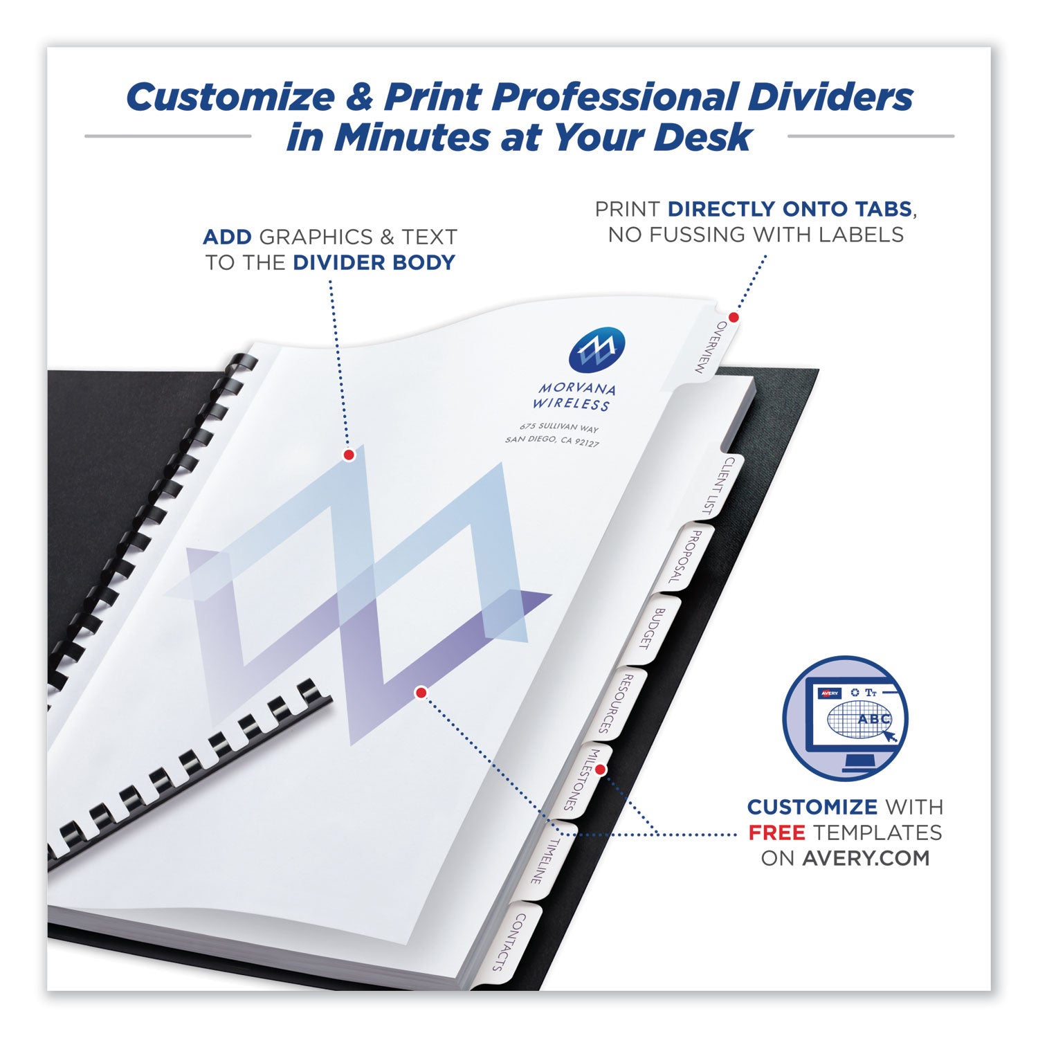 Avery Customizable Print-On Dividers, Unpunched, 8-Tab, 11 x 8.5, White, 5 Sets (11553)