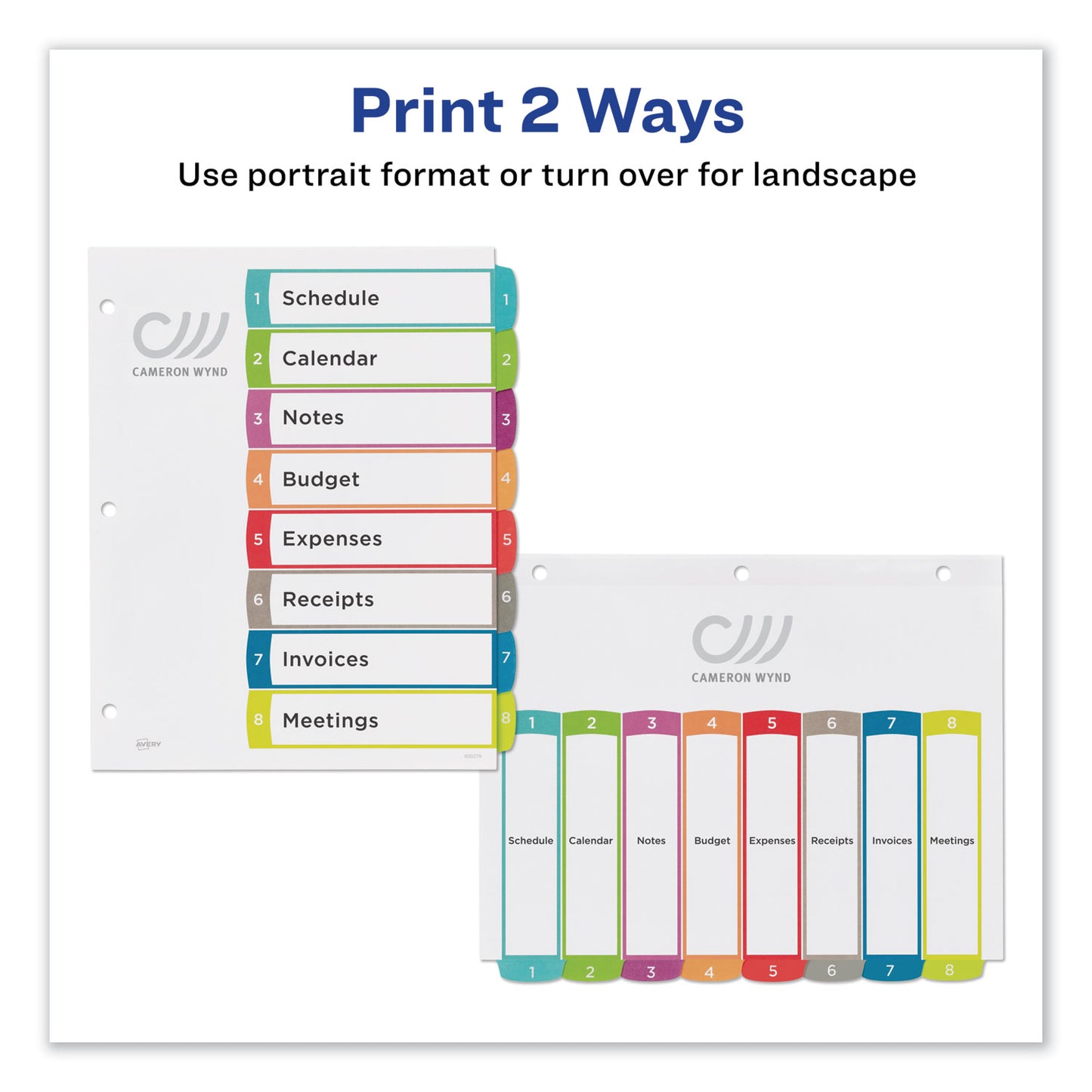 Avery Customizable TOC Ready Index Multicolor Tab Dividers, 8-Tab, 1 to 8, 11 x 8.5, White, Contemporary Color Tabs, 1 Set (11841)