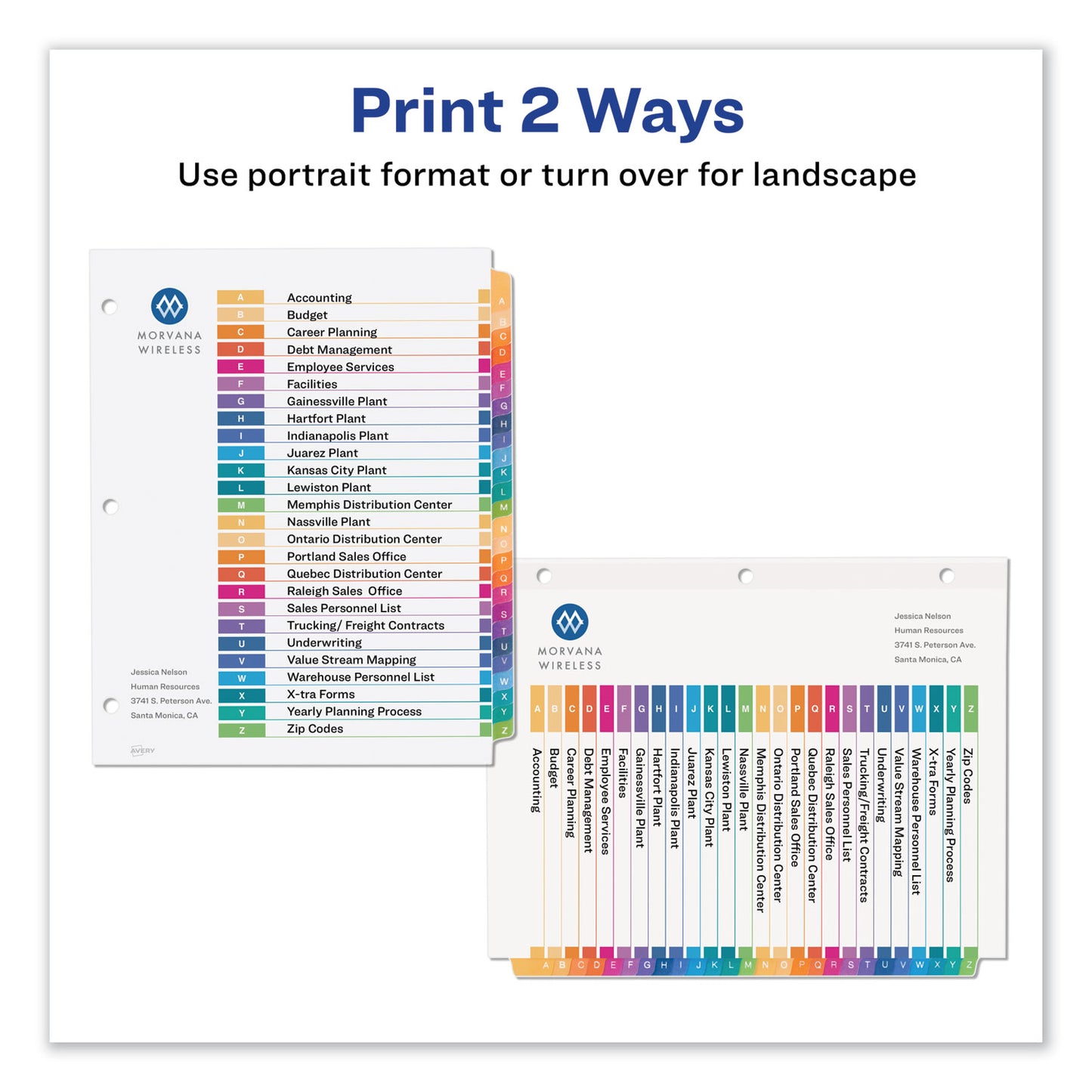 Avery Customizable TOC Ready Index Multicolor Tab Dividers, 26-Tab, A to Z, 11 x 8.5, White, Traditional Color Tabs, 1 Set (11125)