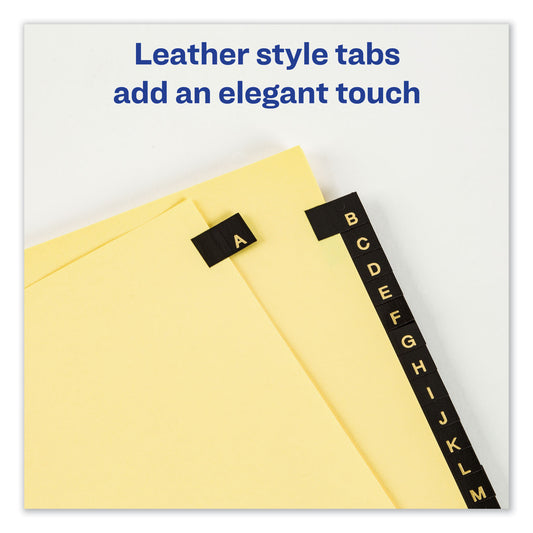 Avery Preprinted Black Leather Tab Dividers w/Gold Reinforced Edge, 25-Tab, A to Z, 11 x 8.5, Buff, 1 Set (11350)