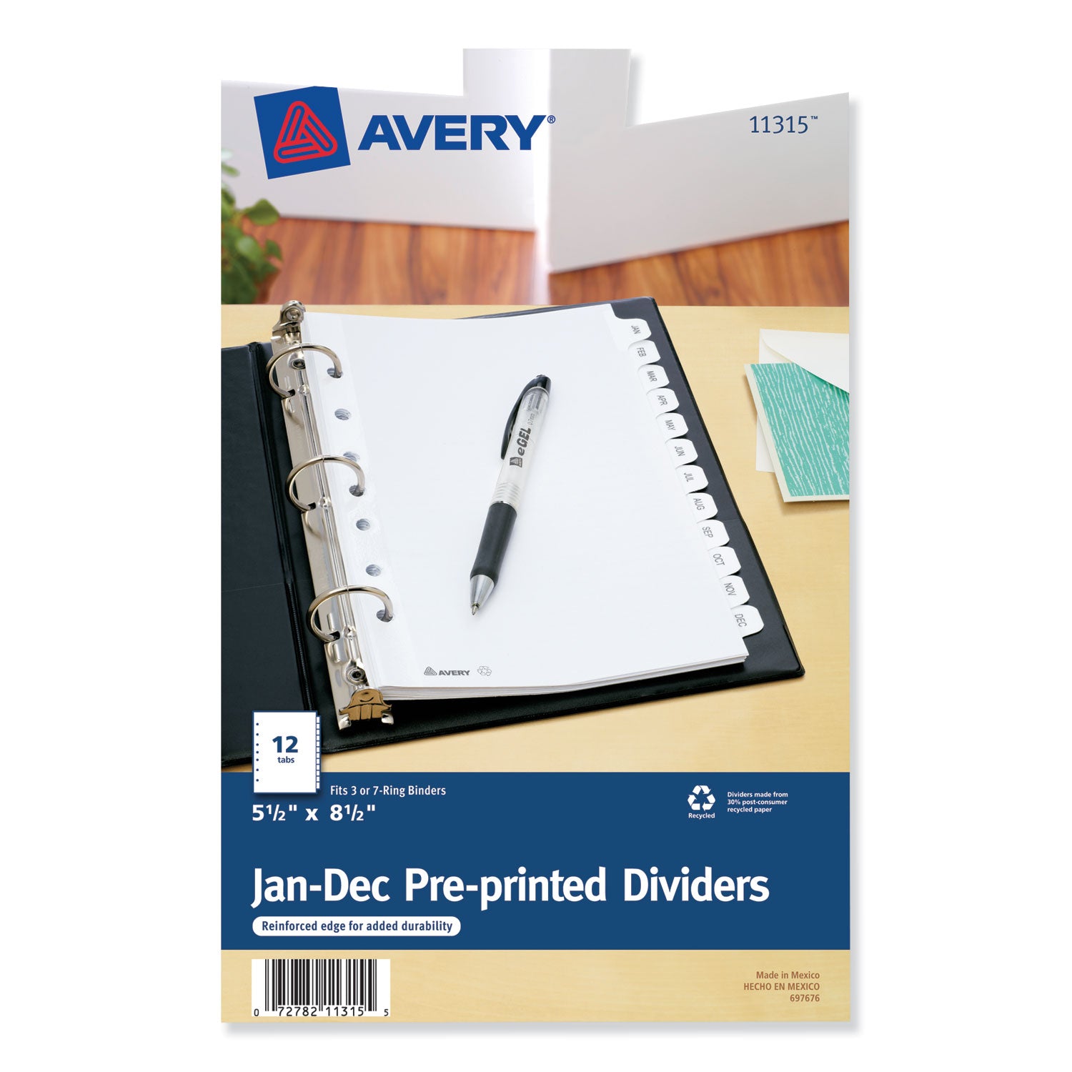 Avery Preprinted Tab Dividers, 12-Tab, Jan. to Dec., 8.5 x 5.5, White, 1 Set (11315)