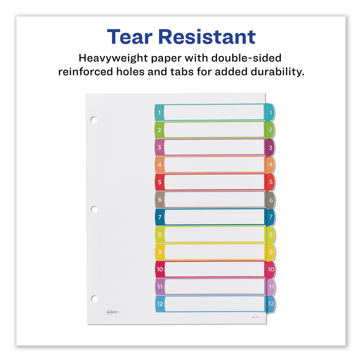 Avery Customizable TOC Ready Index Multicolor Tab Dividers, 12-Tab, 1 to 12, 11 x 8.5, White, Contemporary Color Tabs, 1 Set (11843)