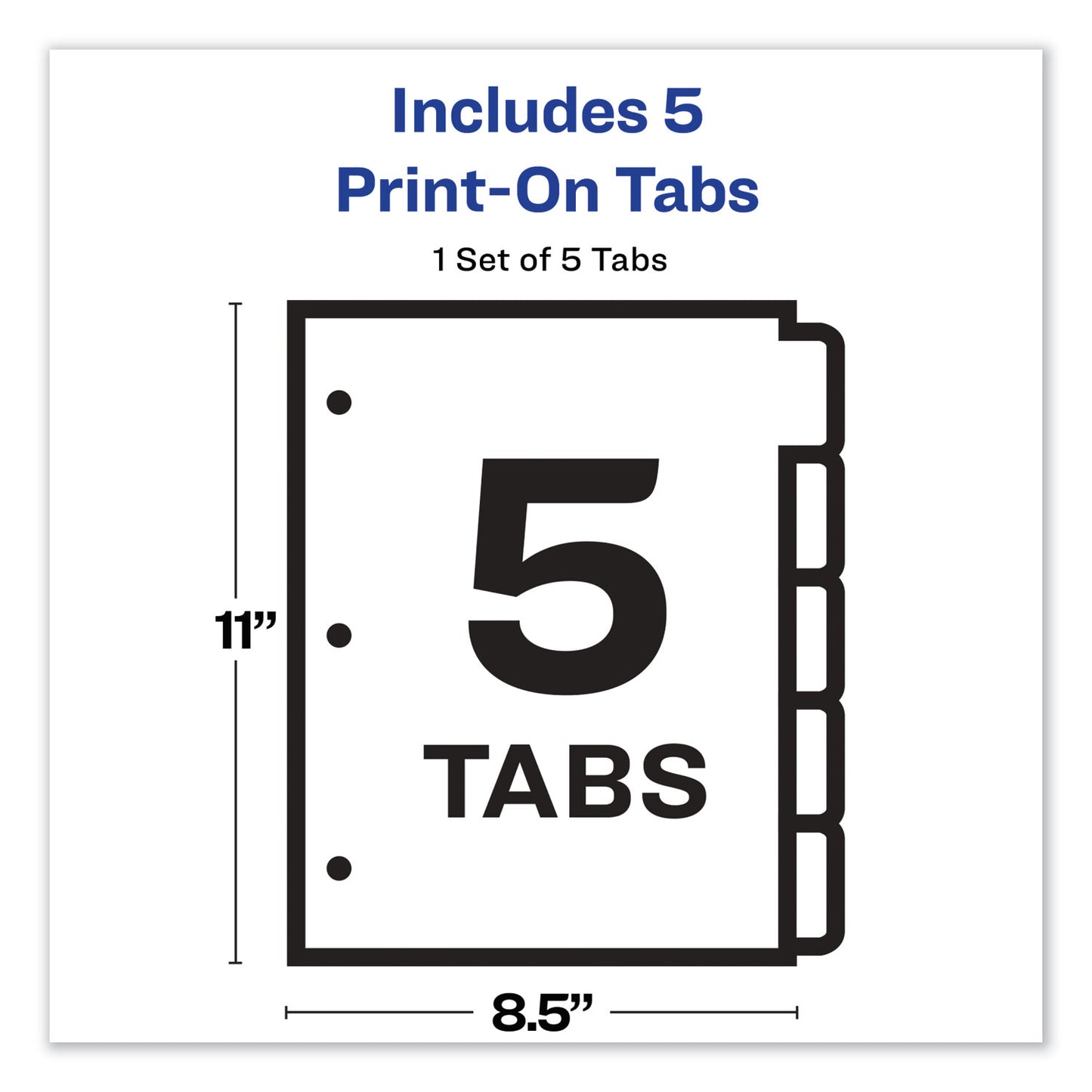 Avery Customizable Print-On Dividers, 3-Hole Punched, 5-Tab, 11 x 8.5, White, 1 Set (11511)