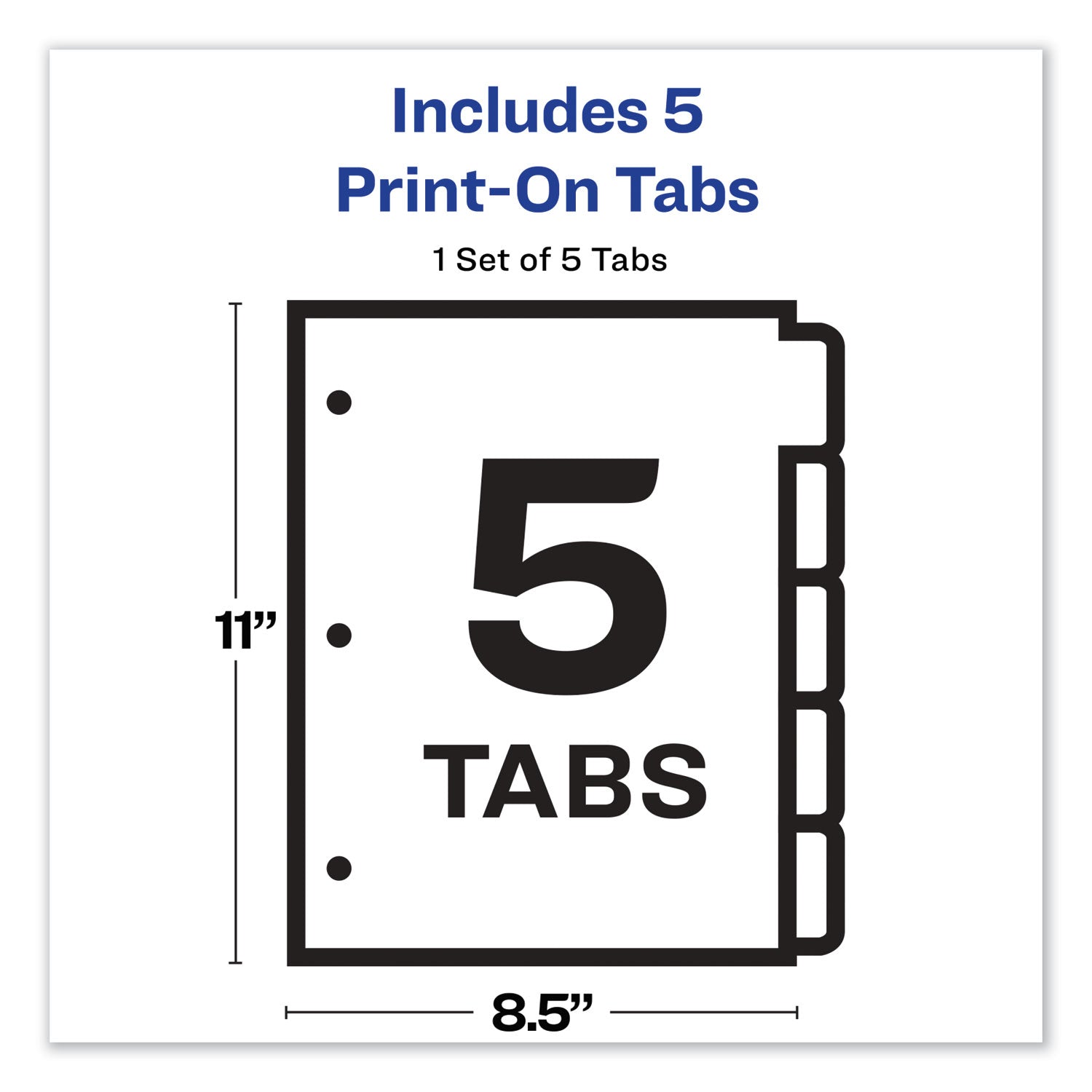 Avery Customizable Print-On Dividers, 3-Hole Punched, 5-Tab, 11 x 8.5, White, 1 Set (11511)