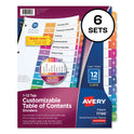 Avery Customizable TOC Ready Index Multicolor Tab Dividers, 12-Tab, 1 to 12, 11 x 8.5, White, Traditional Color Tabs, 6 Sets (11196)