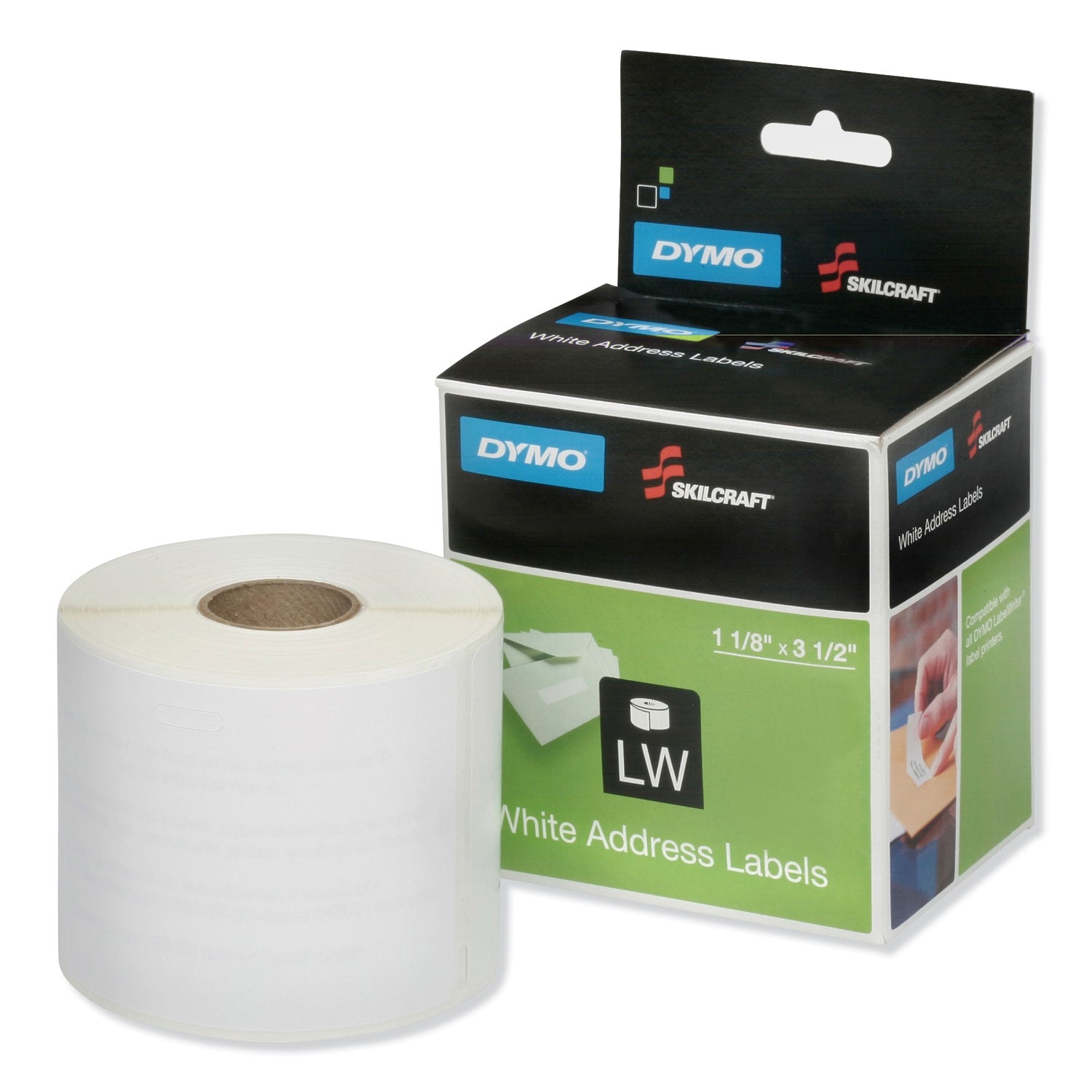 AbilityOne 7530016578883, SKILCRAFT Dymo LabelWriter Thermal Labels, Address Label, 1.12" x 3.5", Black on White, 260/Roll, 2 Rolls/Pack