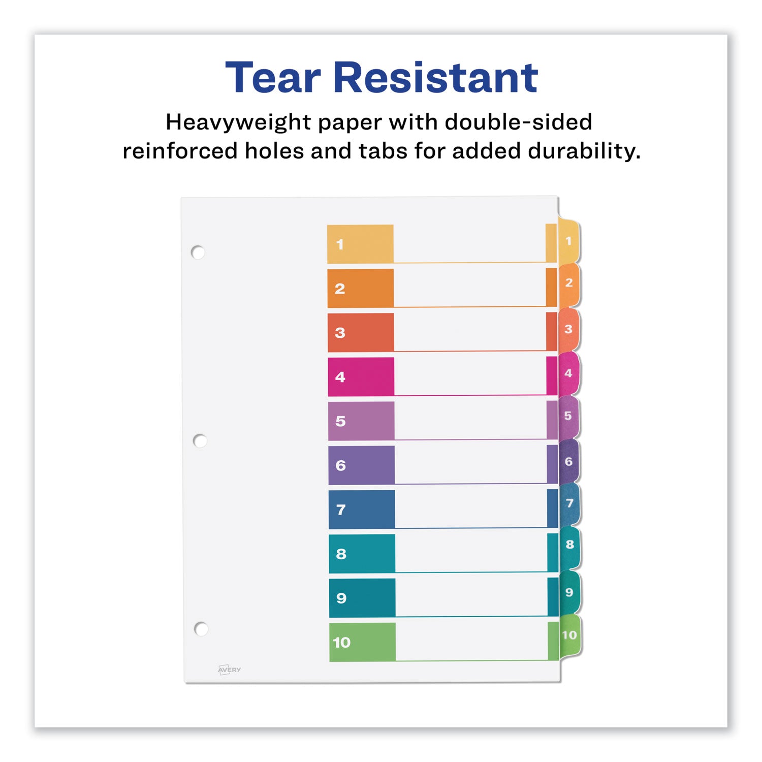 Avery Customizable TOC Ready Index Multicolor Tab Dividers, 10-Tab, 1 to 10, 11 x 8.5, White, Traditional Color Tabs, 1 Set (11135)