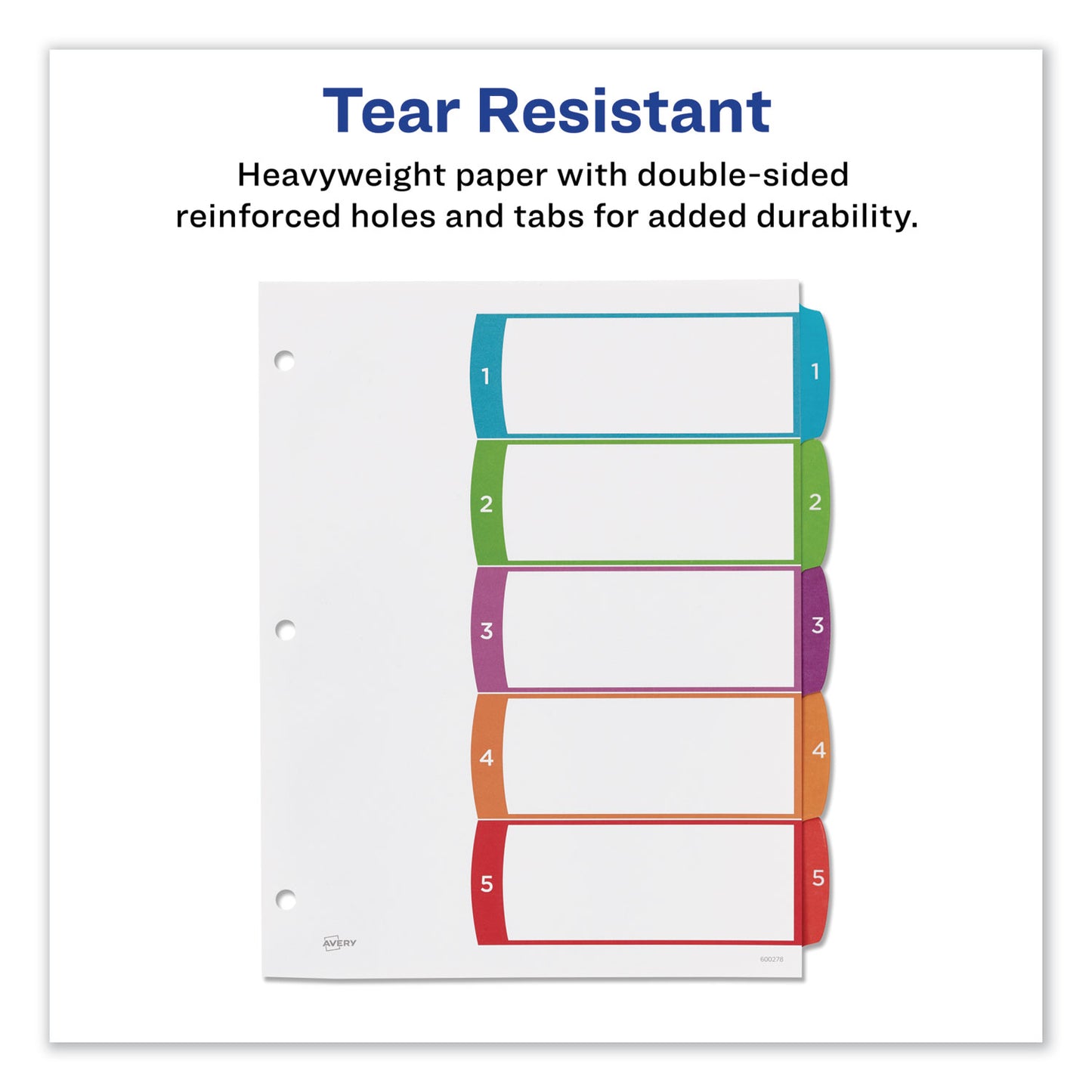 Avery Customizable TOC Ready Index Multicolor Tab Dividers, 5-Tab, 1 to 5, 11 x 8.5, White, Contemporary Color Tabs, 1 Set (11840)