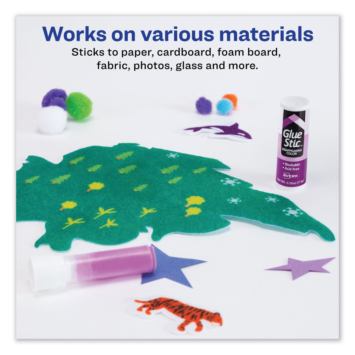 Avery Permanent Glue Stic Value Pack, 0.26 oz, Applies Purple, Dries Clear, 6/Pack (98096)