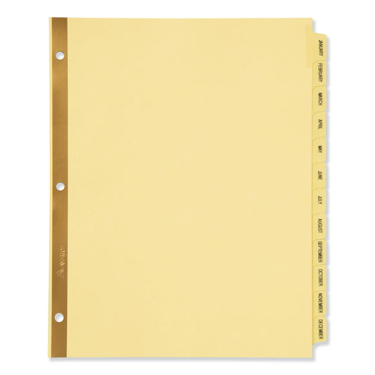 Avery Preprinted Laminated Tab Dividers with Gold Reinforced Binding Edge, 12-Tab, Jan. to Dec., 11 x 8.5, Buff, 1 Set (11307)