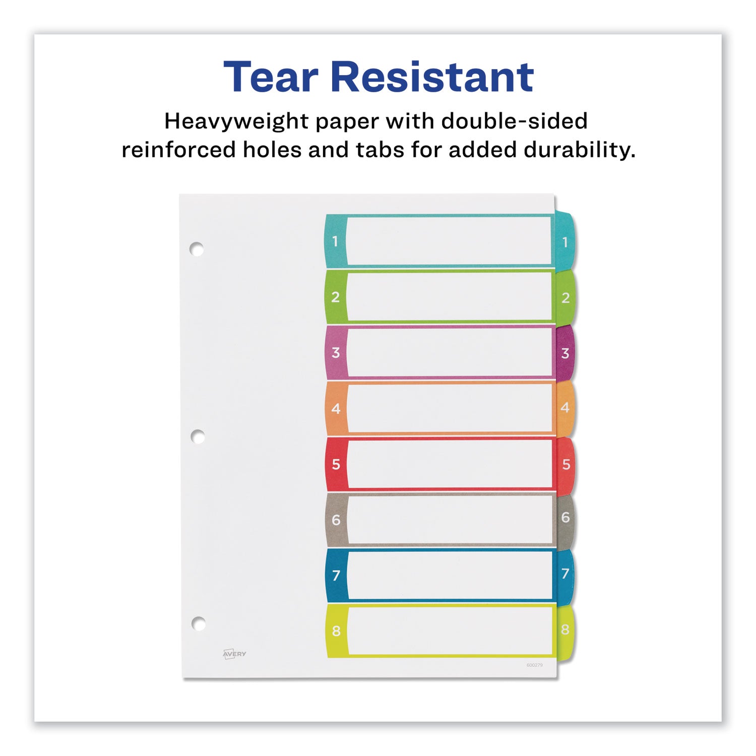 Avery Customizable TOC Ready Index Multicolor Tab Dividers, 8-Tab, 1 to 8, 11 x 8.5, White, Contemporary Color Tabs, 1 Set (11841)