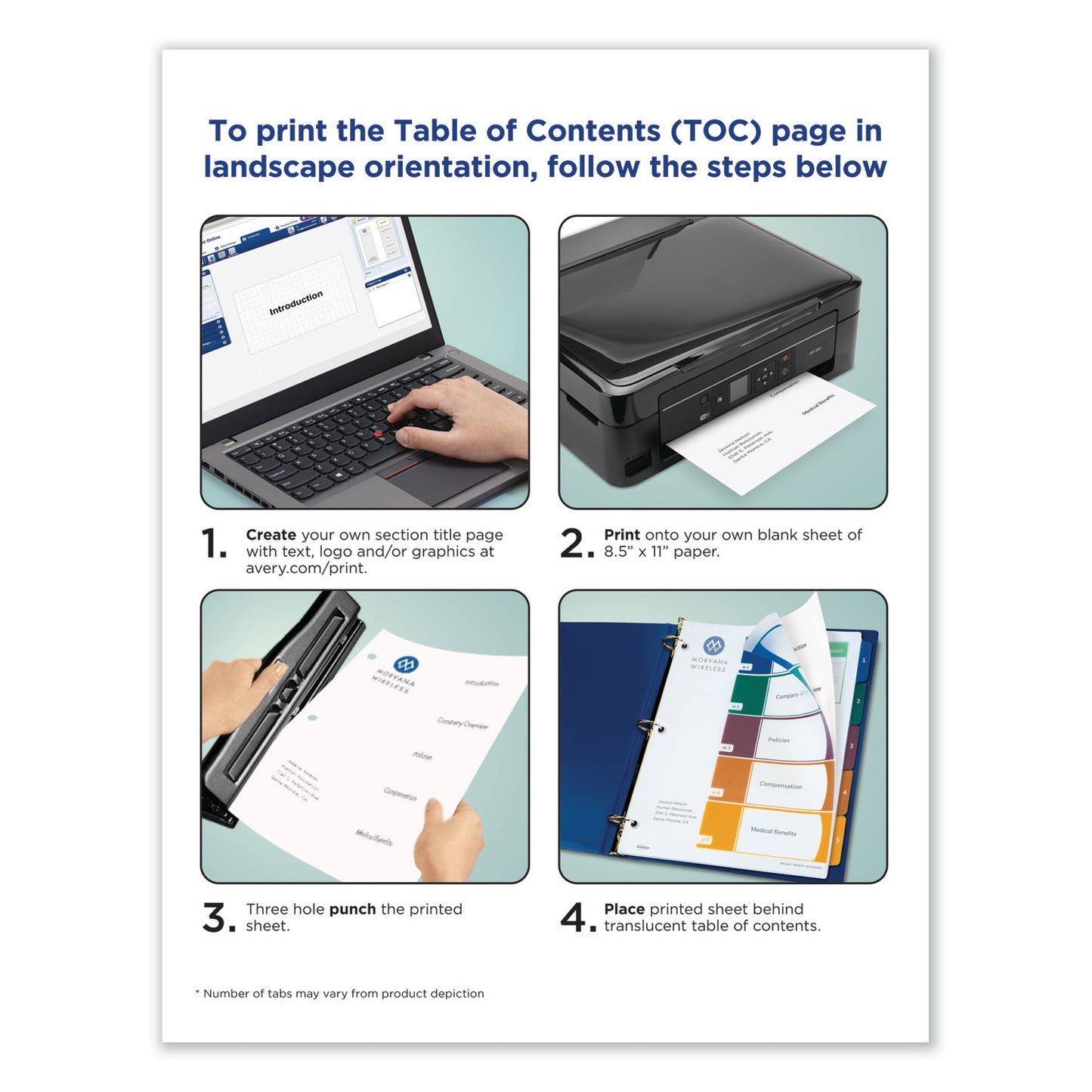 Avery Customizable Table of Contents Ready Index Dividers with Multicolor Tabs, 10-Tab, 1 to 10, 11 x 8.5, Translucent, 1 Set (11818)