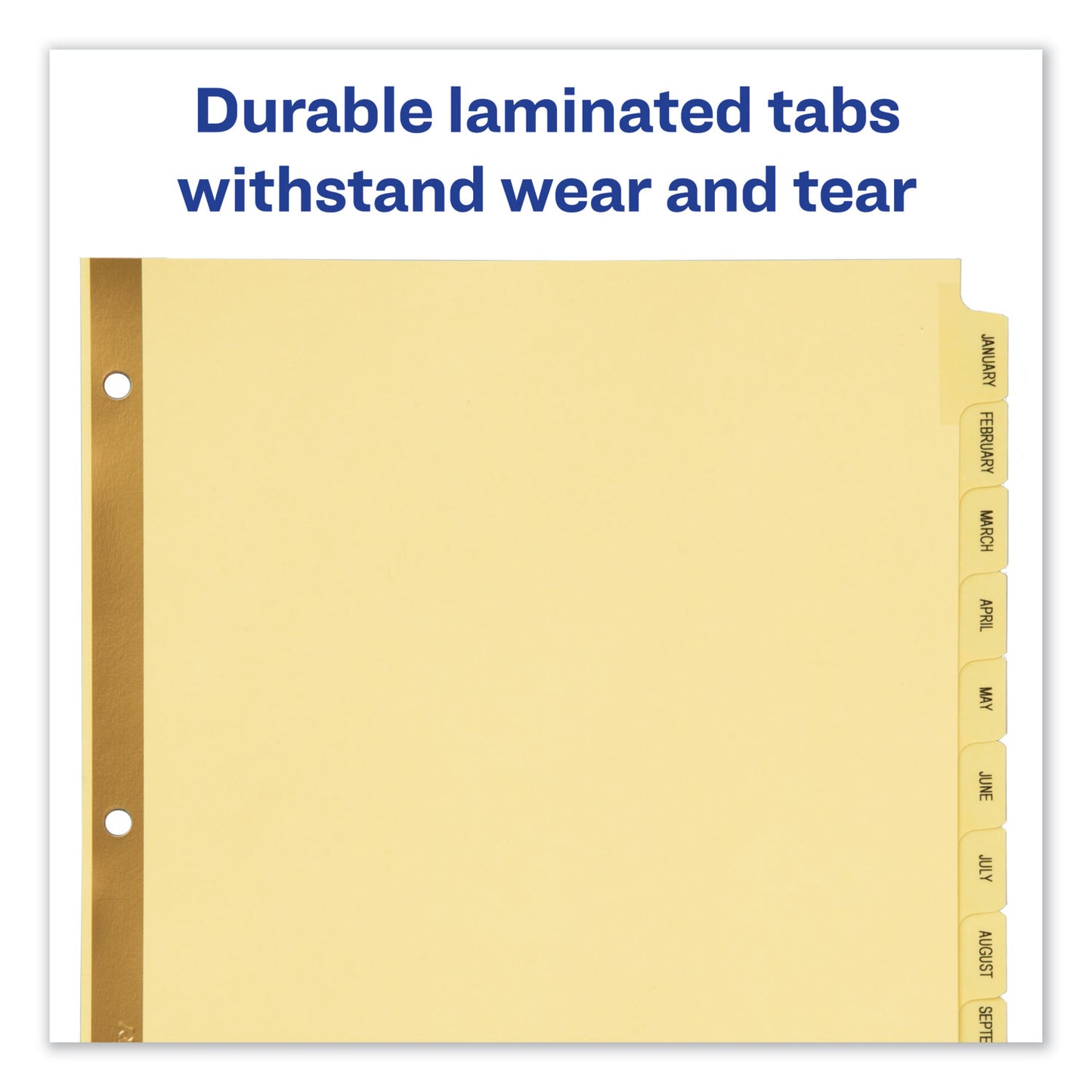 Avery Preprinted Laminated Tab Dividers with Gold Reinforced Binding Edge, 12-Tab, Jan. to Dec., 11 x 8.5, Buff, 1 Set (11307)