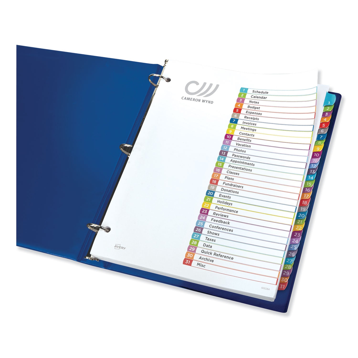 Avery Customizable TOC Ready Index Multicolor Tab Dividers, 31-Tab, 1 to 31, 11 x 8.5, White, Contemporary Color Tabs, 1 Set (11846)