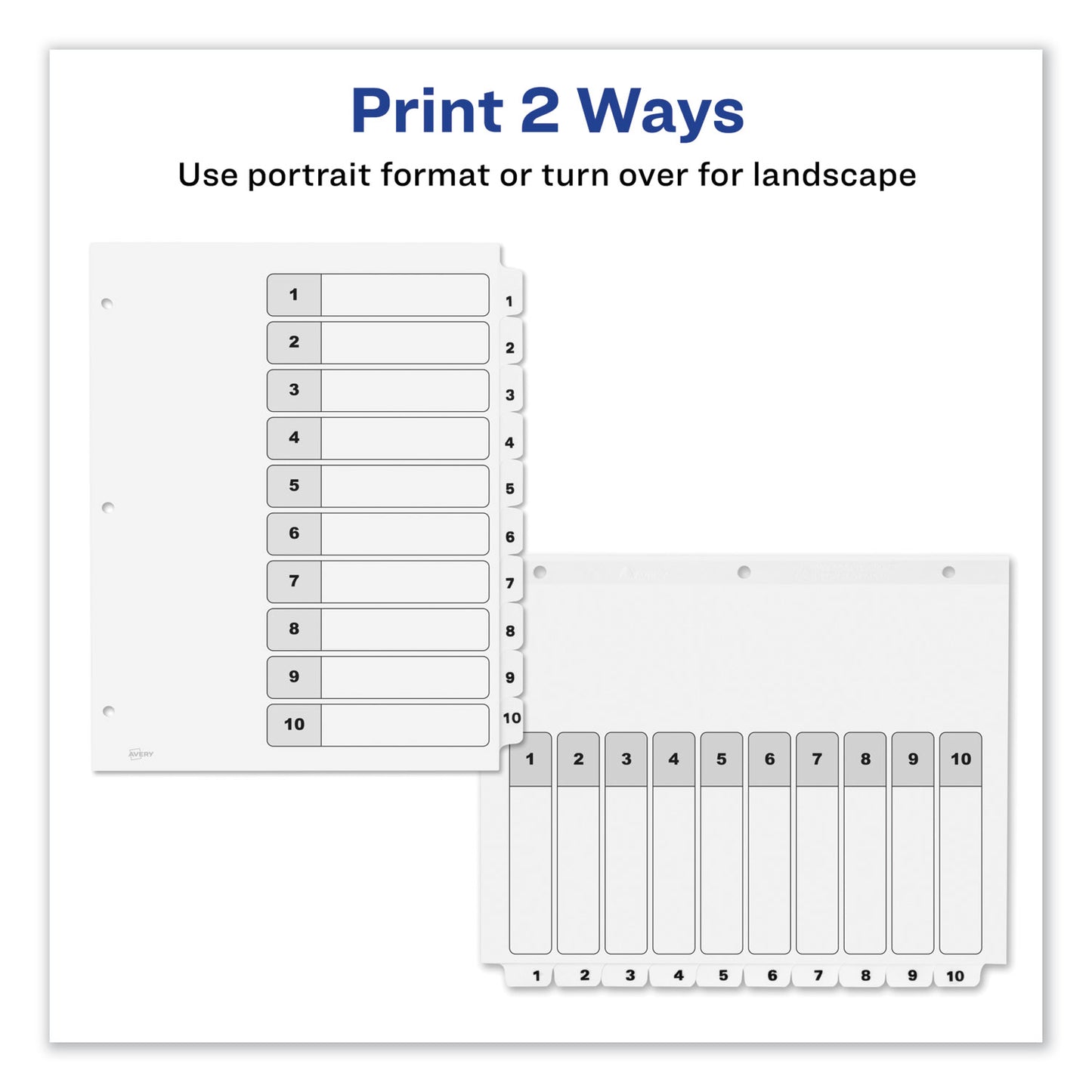 Avery Customizable TOC Ready Index Black and White Dividers, 10-Tab, 1 to 10, 11 x 8.5, 1 Set (11134)