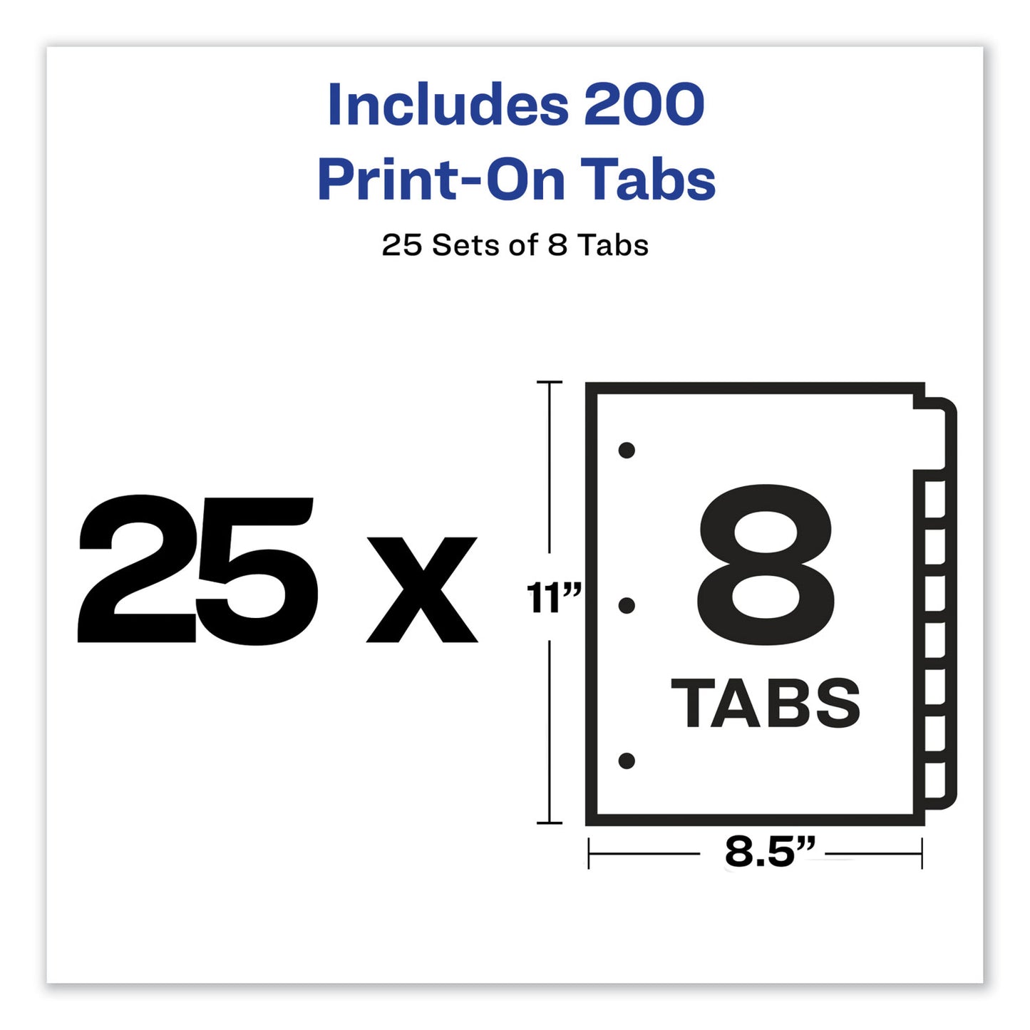 Avery Customizable Print-On Dividers, 3-Hole Punched, 8-Tab, 11 x 8.5, White, 25 Sets (11554)