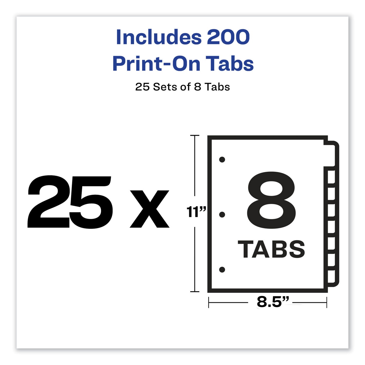 Avery Customizable Print-On Dividers, 3-Hole Punched, 8-Tab, 11 x 8.5, White, 25 Sets (11554)
