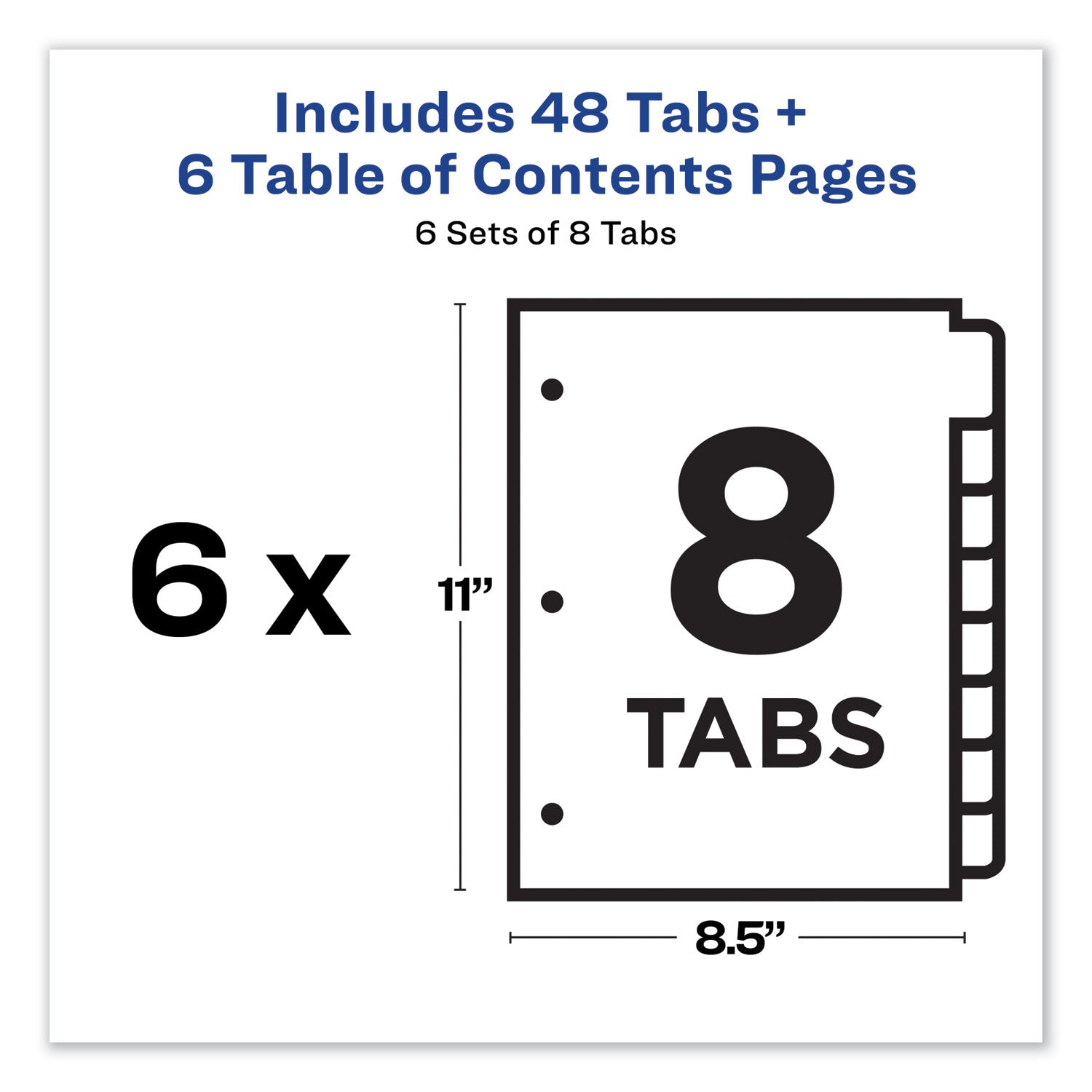 Avery Customizable TOC Ready Index Multicolor Tab Dividers, 8-Tab, 1 to 8, 11 x 8.5, White, Traditional Color Tabs, 6 Sets (11186)