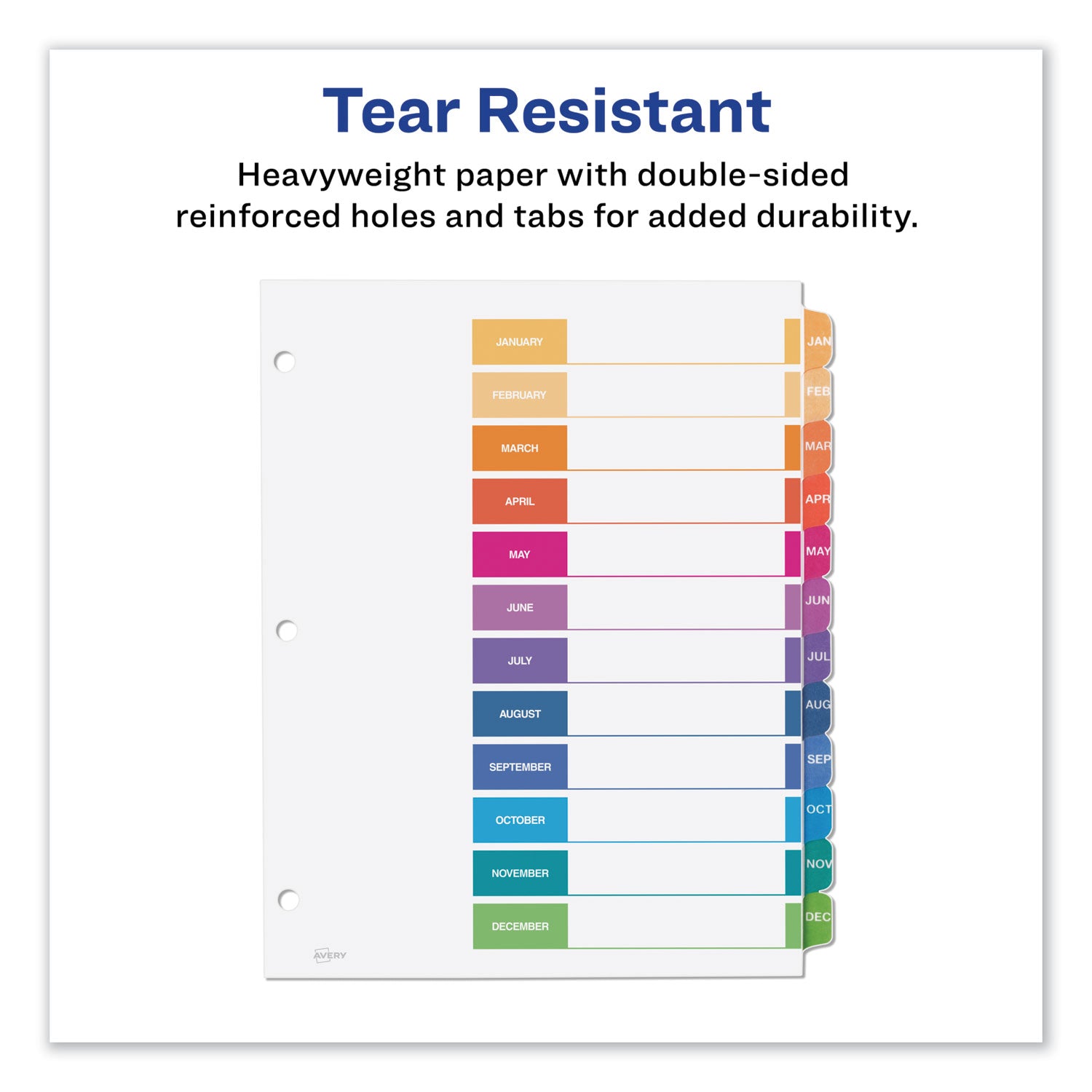 Avery Customizable TOC Ready Index Multicolor Tab Dividers, 12-Tab, Jan. to Dec., 11 x 8.5, White, Traditional Color Tabs, 1 Set (11127)