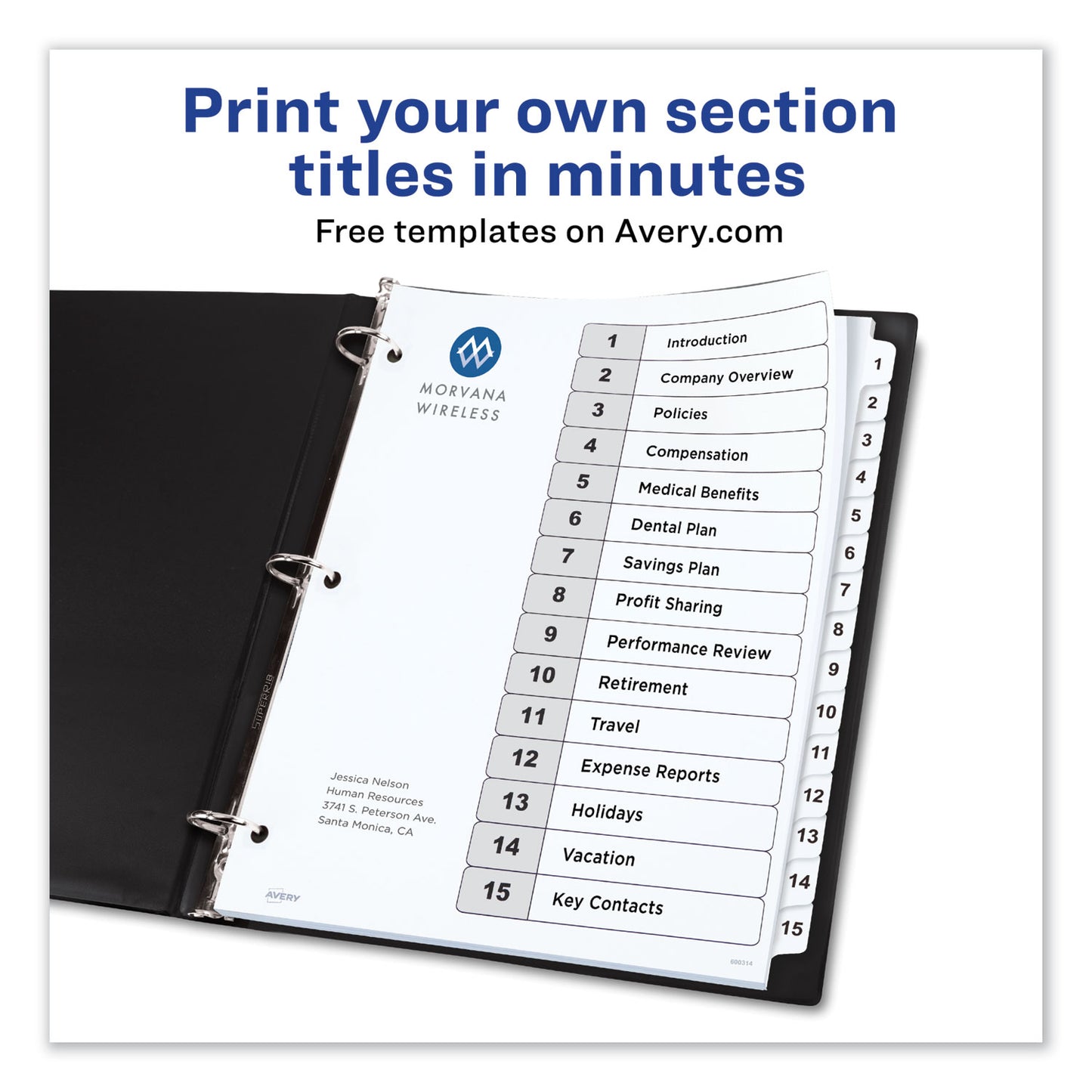 Avery Customizable TOC Ready Index Black and White Dividers, 15-Tab, 1 to 15, 11 x 8.5, 1 Set (11142)
