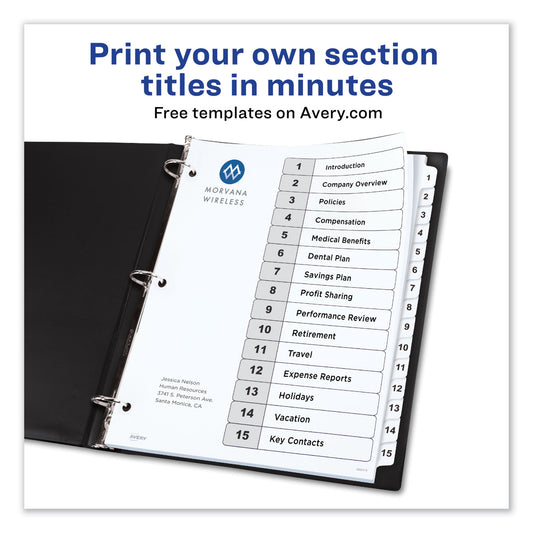 Avery Customizable TOC Ready Index Black and White Dividers, 15-Tab, 1 to 15, 11 x 8.5, 1 Set (11142)