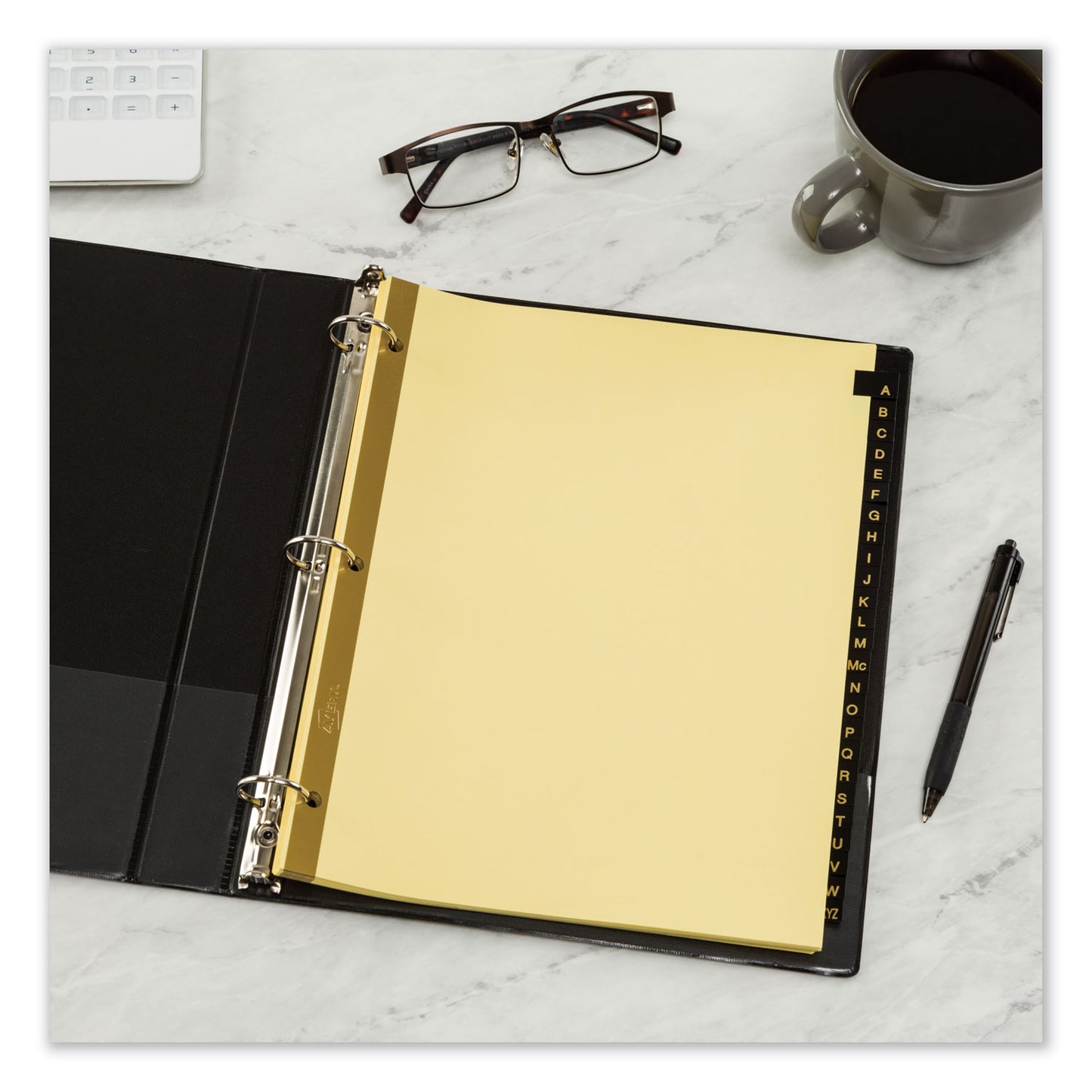 Avery Preprinted Black Leather Tab Dividers w/Gold Reinforced Edge, 25-Tab, A to Z, 11 x 8.5, Buff, 1 Set (11350)