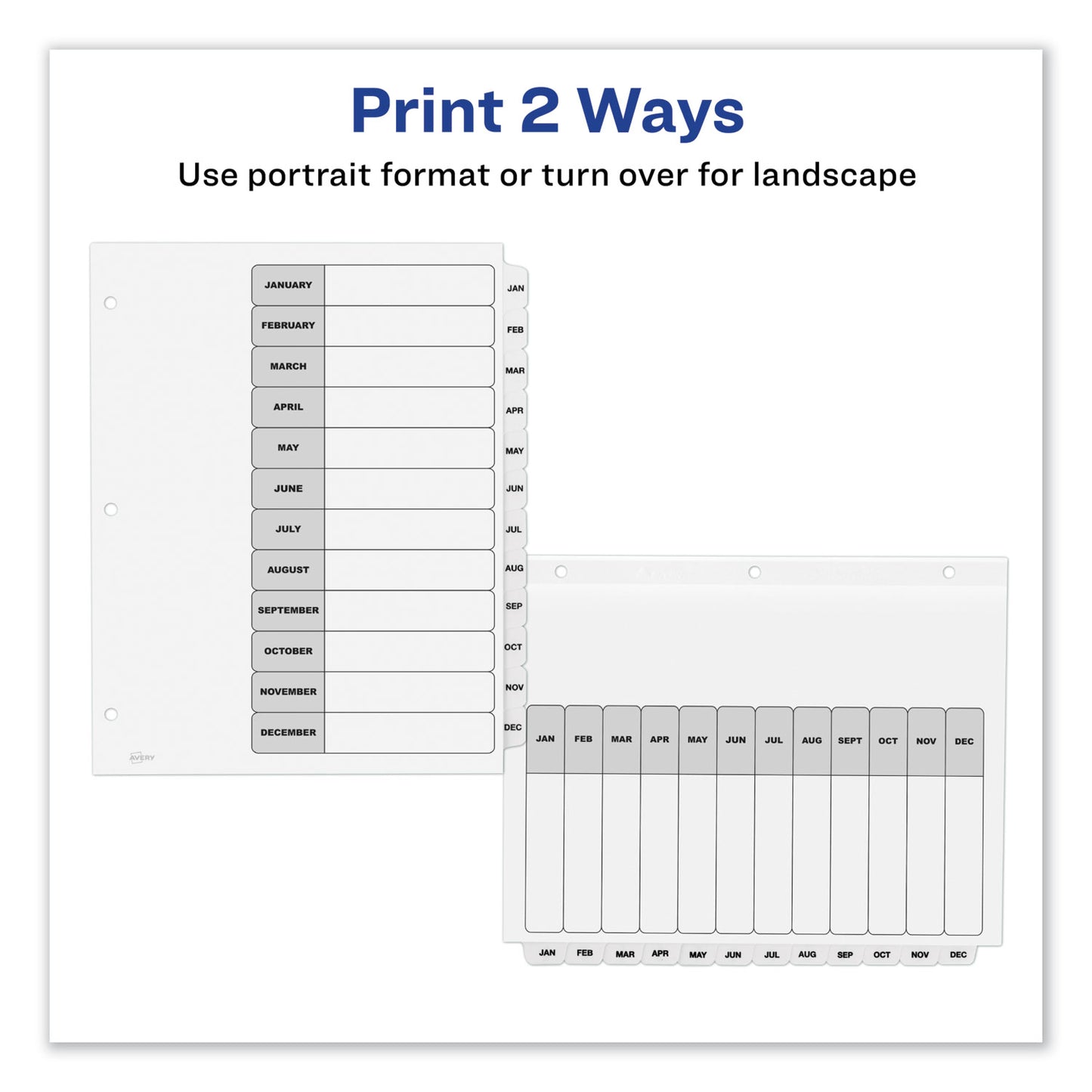 Avery Customizable TOC Ready Index Black and White Dividers, 12-Tab, Jan. to Dec., 11 x 8.5, 1 Set (11126)