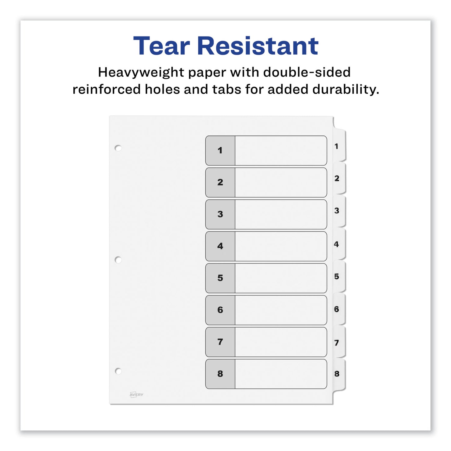 Avery Customizable TOC Ready Index Black and White Dividers, 8-Tab, 1 to 8, 11 x 8.5, 1 Set (11132)