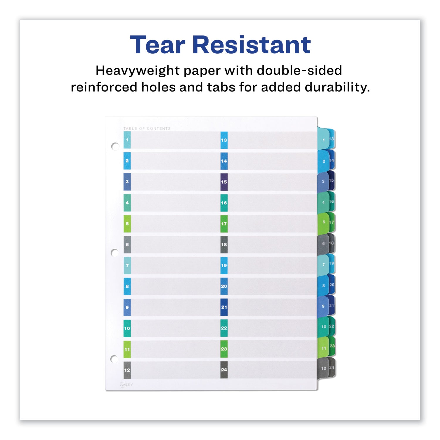 Avery Customizable TOC Ready Index Double Column Multicolor Tab Dividers, 24-Tab, 1 to 24, 11 x 8.5, White, 1 Set (11321)