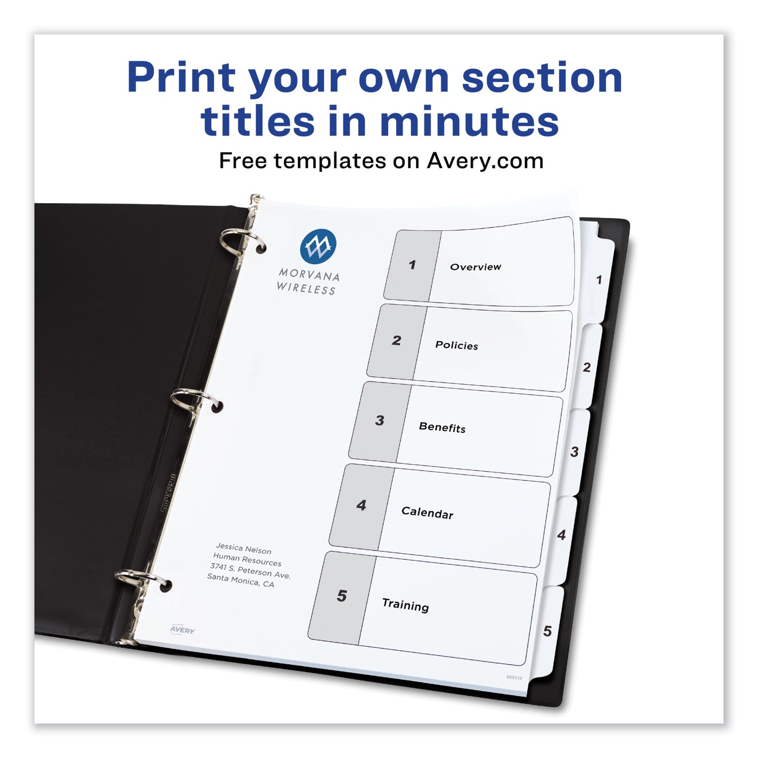 Avery Customizable TOC Ready Index Black and White Dividers, 5-Tab, 1 to 5, 11 x 8.5, 1 Set (11130)