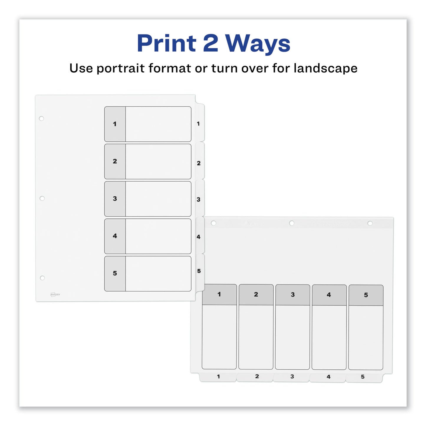 Avery Customizable TOC Ready Index Black and White Dividers, 5-Tab, 1 to 5, 11 x 8.5, 1 Set (11130)