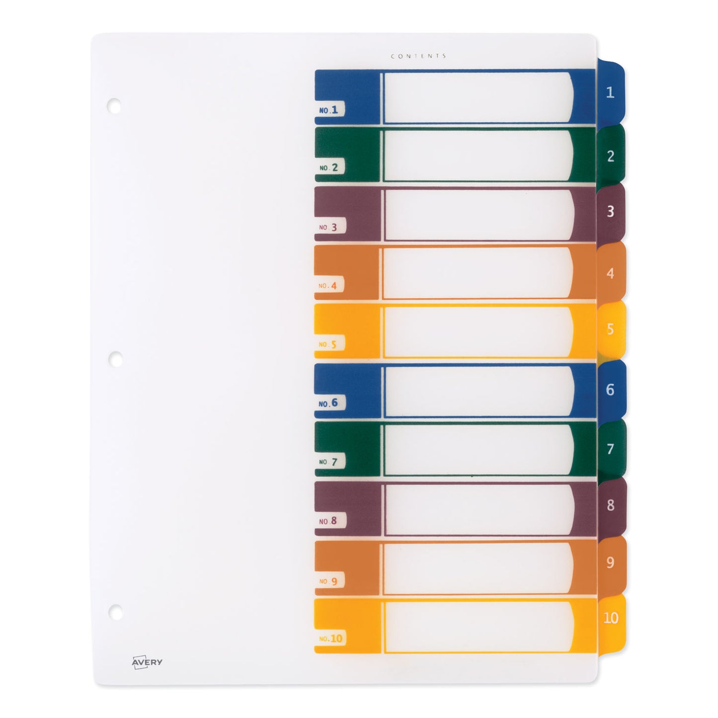 Avery Customizable Table of Contents Ready Index Dividers with Multicolor Tabs, 10-Tab, 1 to 10, 11 x 8.5, Translucent, 1 Set (11818)