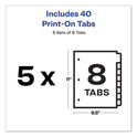 Avery Customizable Print-On Dividers, 3-Hole Punched, 8-Tab, 11 x 8.5, White, 5 Sets (11552)