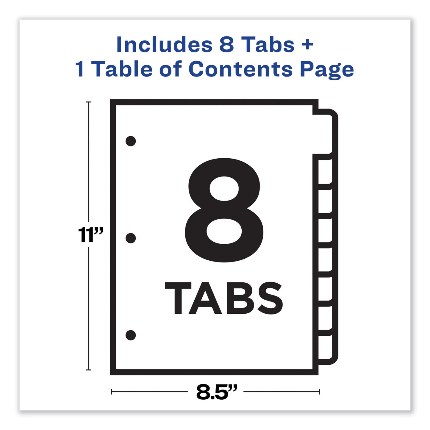 Avery Customizable TOC Ready Index Multicolor Tab Dividers, 8-Tab, 1 to 8, 11 x 8.5, White, Contemporary Color Tabs, 1 Set (11841)