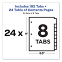 Avery Customizable TOC Ready Index Multicolor Tab Dividers, Uncollated, 8-Tab, 1 to 8, 11 x 8.5, White, 24 Sets (11168)