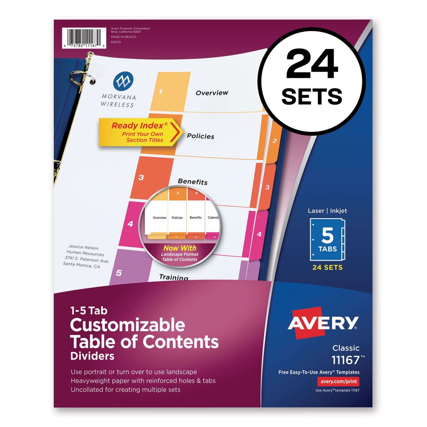 Avery Customizable TOC Ready Index Multicolor Tab Dividers, Uncollated, 5-Tab, 1 to 5, 11 x 8.5, White, 24 Sets (11167)