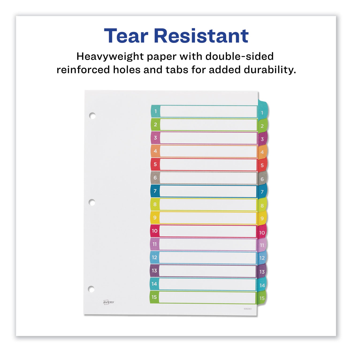 Avery Customizable TOC Ready Index Multicolor Tab Dividers, 15-Tab, 1 to 15, 11 x 8.5, White, Contemporary Color Tabs, 1 Set (11845)