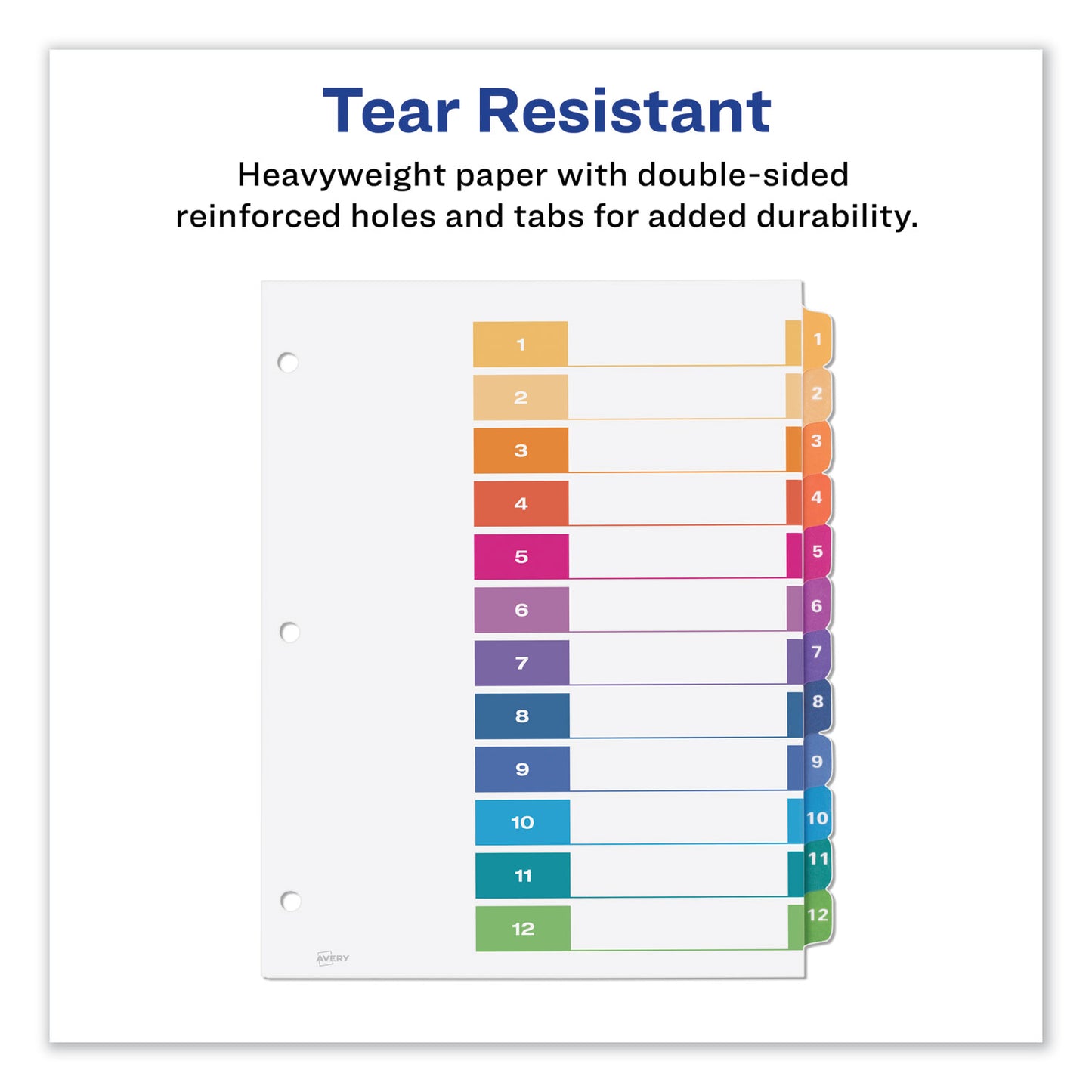 Avery Customizable TOC Ready Index Multicolor Tab Dividers, 12-Tab, 1 to 12, 11 x 8.5, White, Traditional Color Tabs, 1 Set (11141)