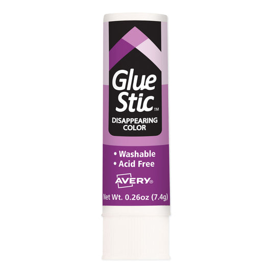 Avery Permanent Glue Stic Value Pack, 0.26 oz, Applies Purple, Dries Clear, 18/Pack (98079)