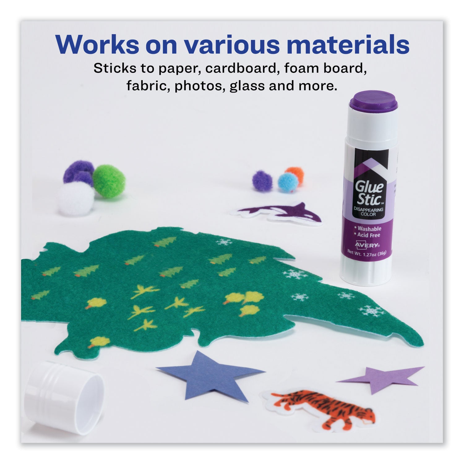 Avery Permanent Glue Stic, 1.27 oz, Applies Purple, Dries Clear (00226)