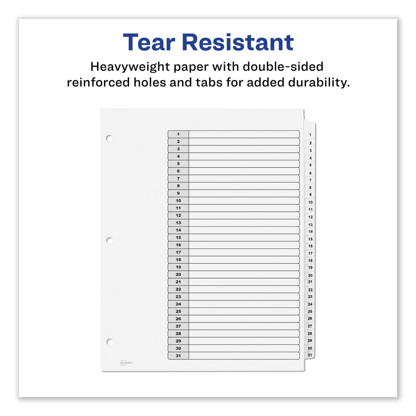 Avery Customizable TOC Ready Index Black and White Dividers, 31-Tab, 1 to 31, 11 x 8.5, 1 Set (11128)