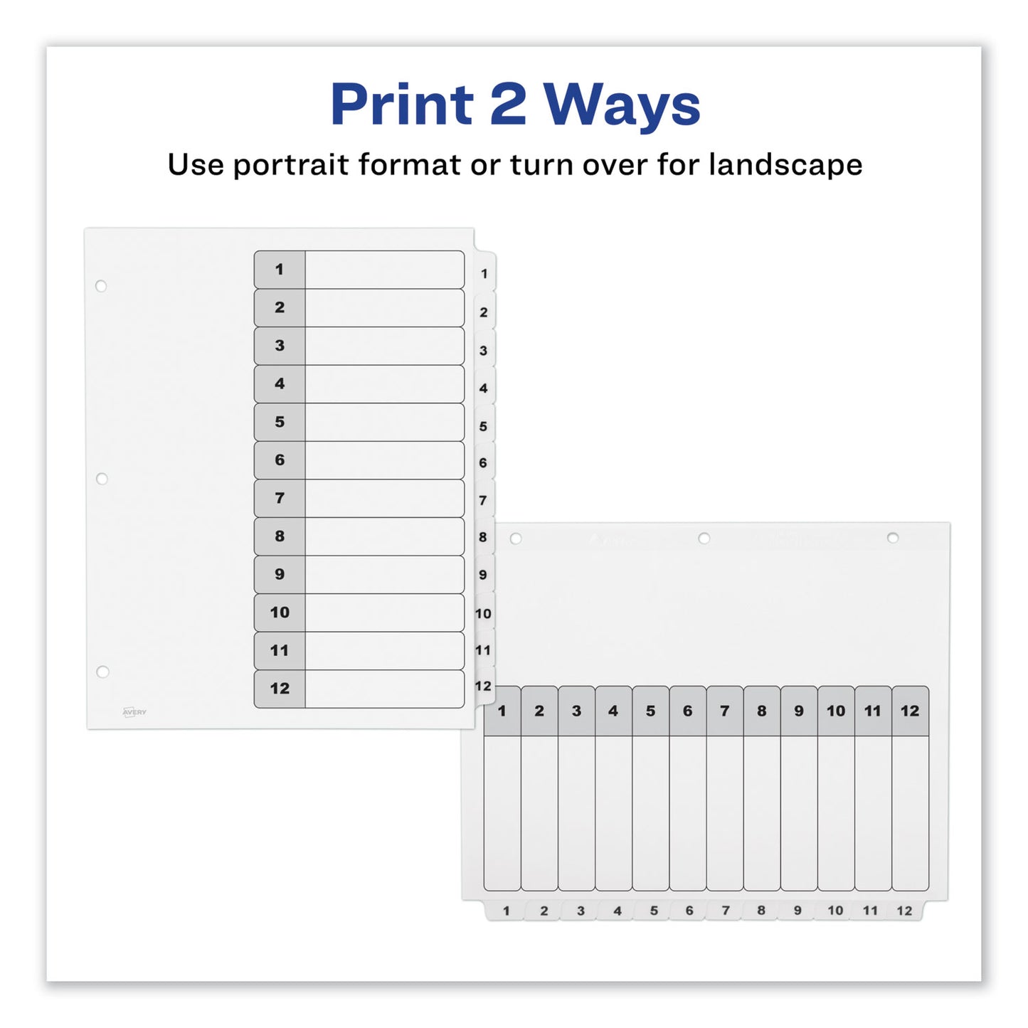 Avery Customizable TOC Ready Index Black and White Dividers, 12-Tab, 1 to 12, 11 x 8.5, 1 Set (11140)