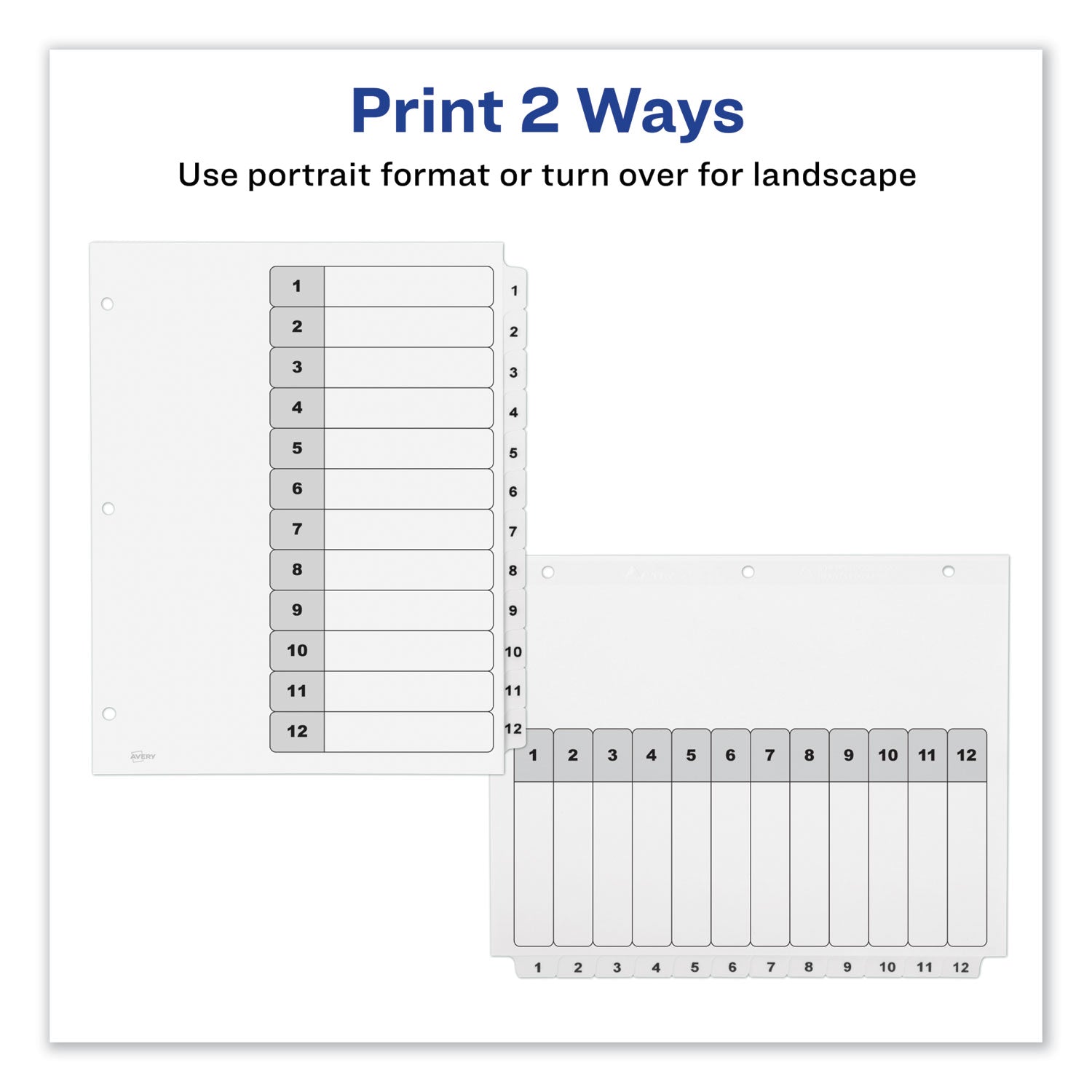 Avery Customizable TOC Ready Index Black and White Dividers, 12-Tab, 1 to 12, 11 x 8.5, 1 Set (11140)