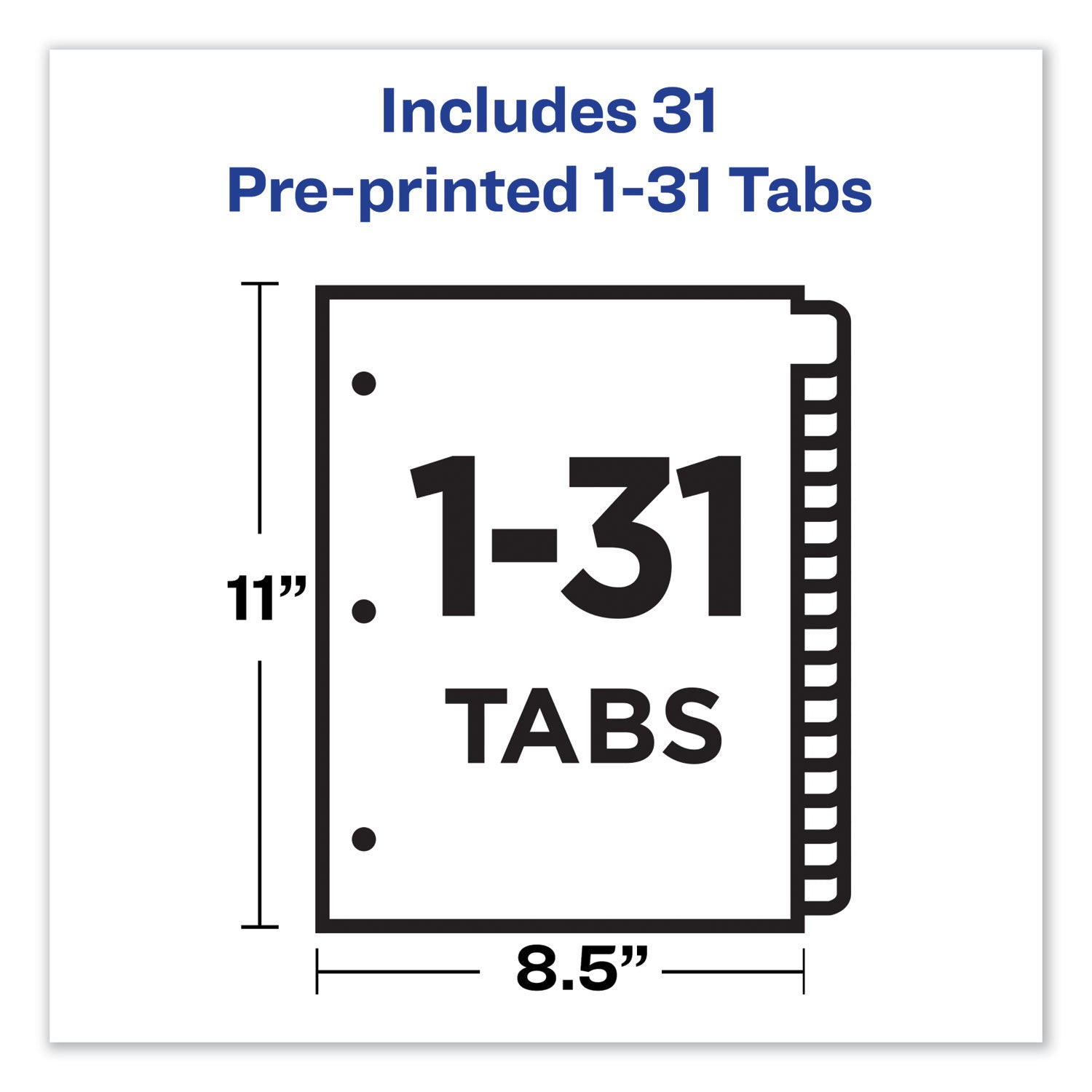 Avery Preprinted Black Leather Tab Dividers w/Gold Reinforced Edge, 31-Tab, 1 to 31, 11 x 8.5, Buff, 1 Set (11352)