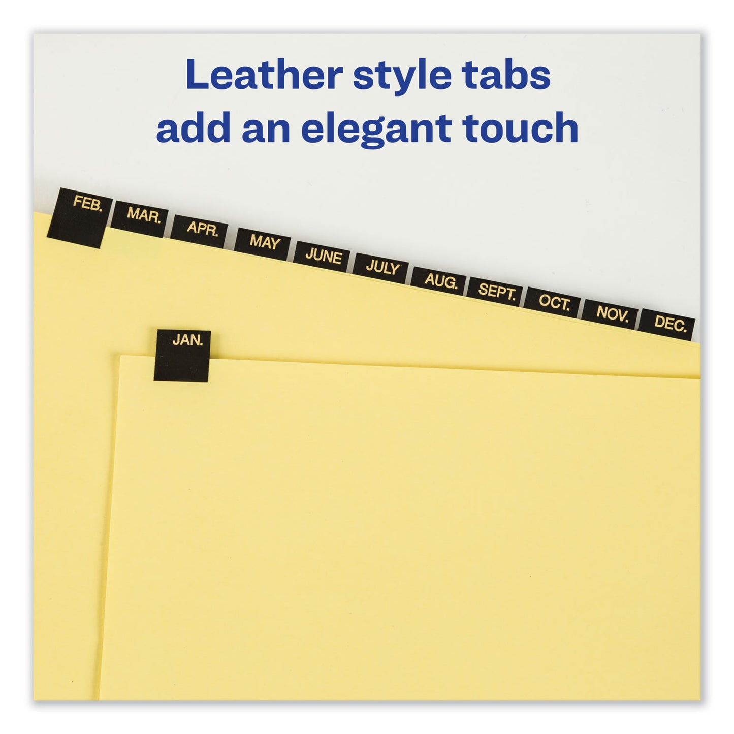 Avery Preprinted Black Leather Tab Dividers w/Gold Reinforced Edge, 12-Tab, Jan. to Dec., 11 x 8.5, Buff, 1 Set (11351)