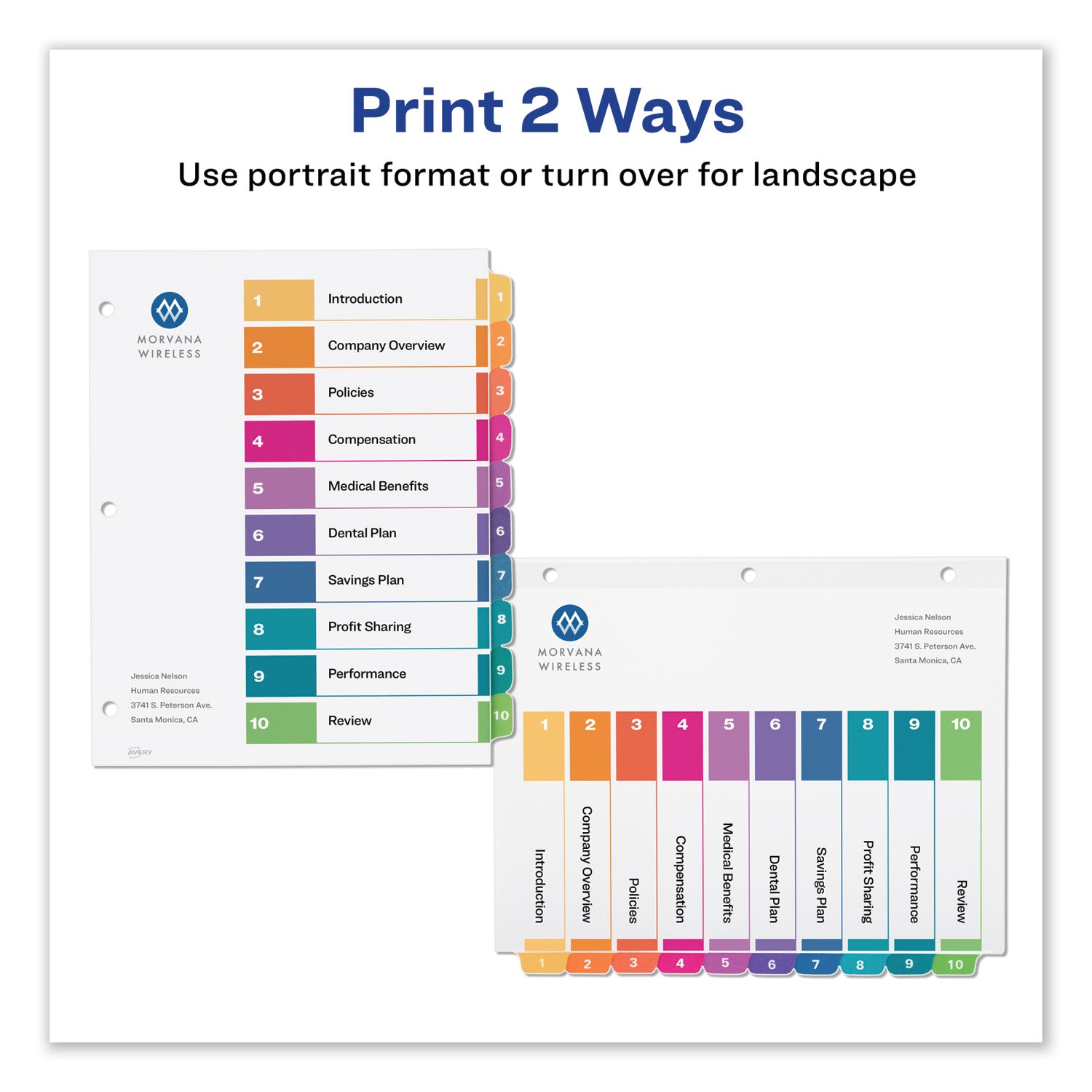 Avery Customizable TOC Ready Index Multicolor Tab Dividers, 10-Tab, 1 to 10, 11 x 8.5, White, Traditional Color Tabs, 1 Set (11135)