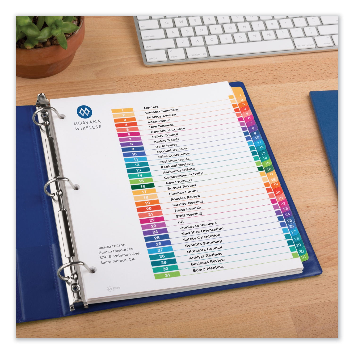 Avery Customizable TOC Ready Index Multicolor Tab Dividers, 31-Tab, 1 to 31, 11 x 8.5, White, Traditional Color Tabs, 1 Set (11129)