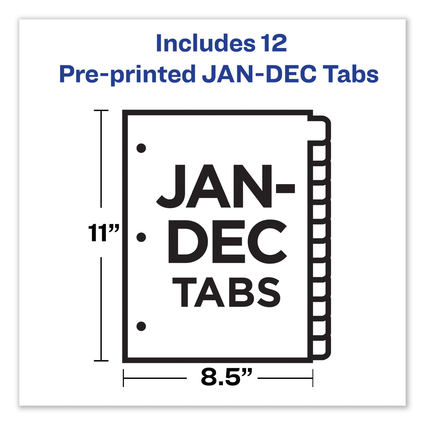 Avery Preprinted Black Leather Tab Dividers w/Gold Reinforced Edge, 12-Tab, Jan. to Dec., 11 x 8.5, Buff, 1 Set (11351)