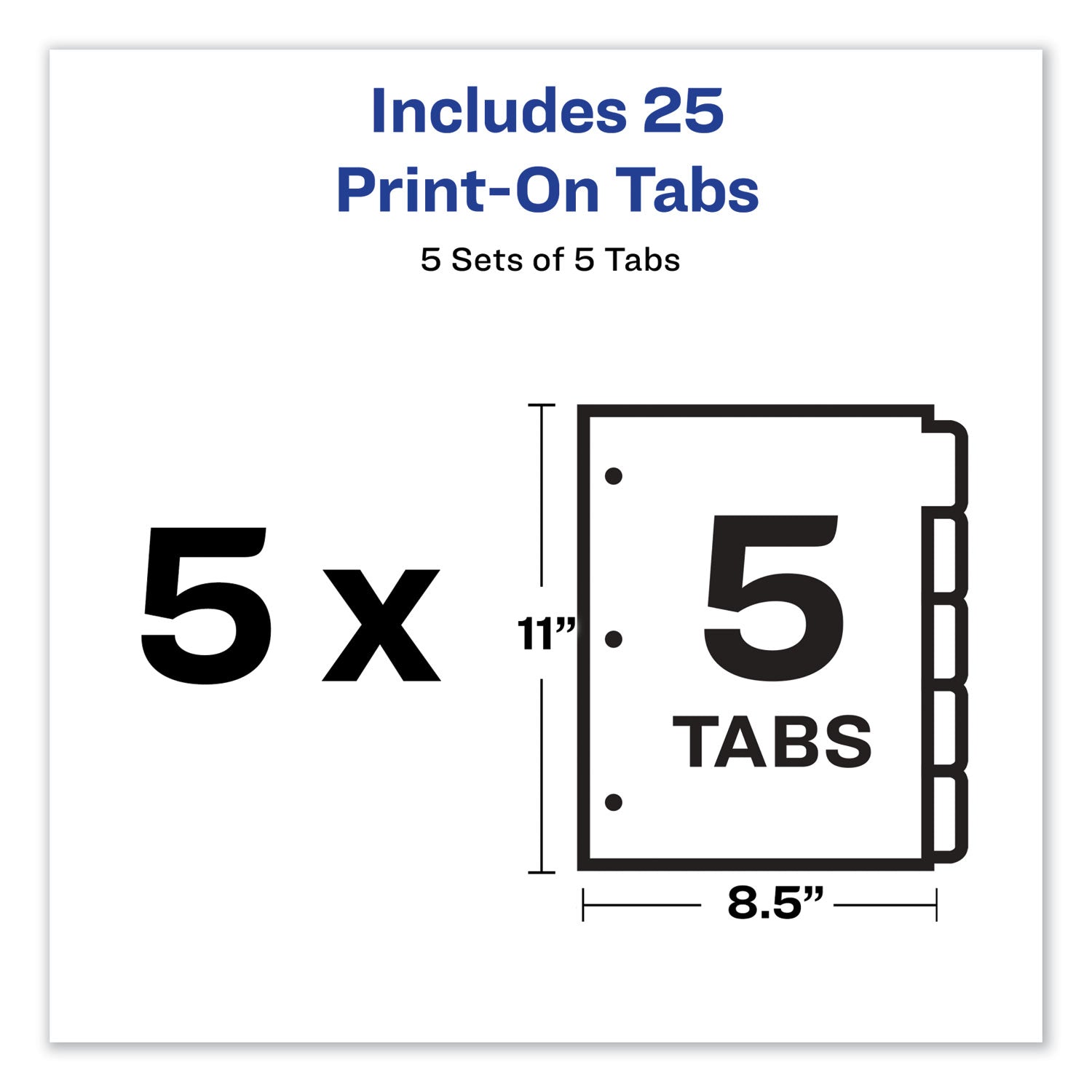 Avery Customizable Print-On Dividers, 3-Hole Punched, 5-Tab, 11 x 8.5, White, 5 Sets (11515)