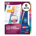 Avery Customizable TOC Ready Index Multicolor Tab Dividers, 15-Tab, 1 to 15, 11 x 8.5, White, Traditional Color Tabs, 6 Sets (11197)
